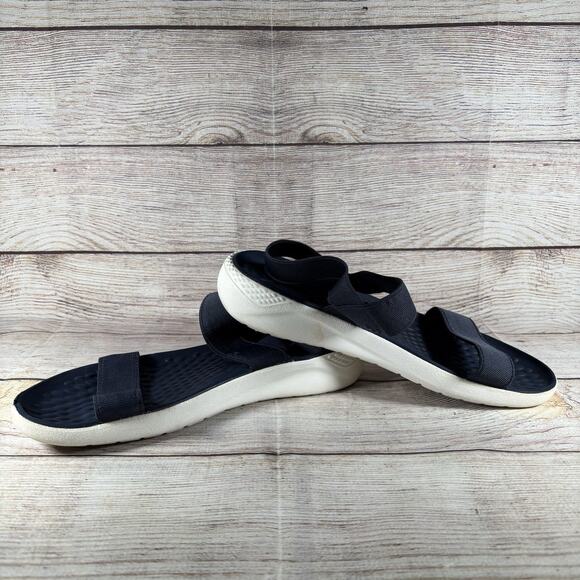 Crocs LiteRide Stretch Womens Size 10 Strap Sandals Navy Blue White - Picture 9 of 15